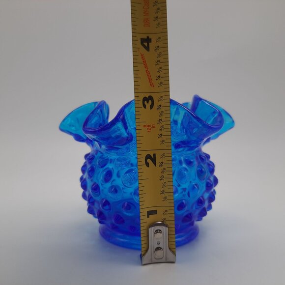 Fenton Colonial Blue Hobnail 3" Double Crimped Rim Glass Flower Vase - Picture 6 of 8